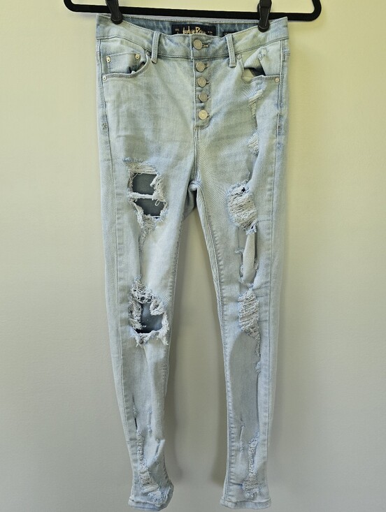 Indigo Rein Denim - Indigo Rein Light Blue Distressed Button-Fly Skinny Jeans
